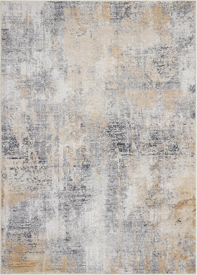 Area Rug 5×7, Vintage Boho Rug,Ultra-Soft Low Pile, Washable, Non Slip,Stain Resistant Printed Carpet for Living Room Bedrooms Playroom Office Kitchen, Gold/Grey