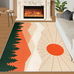 Boho Sun Area Rugs 6x8ft, Minimalist Mountain Living Room Area Rug, Abstraction Deco Play Rug with Carpet Tape Double Sided for Bedroom Office Home Decor