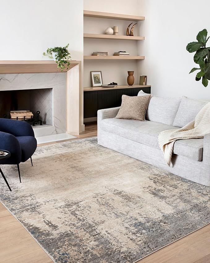 Loloi Teagan Collection TEA-08 Ivory/Mist 3'-4" x 5'-7" Accent Rug, Large, Soft Neutral Rug, High-Traffic for Living Room, Bedroom, Home Office, Dining Area