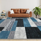 Large Area Rugs,Modern Geometric Patchwork Floor Decor for Bedroom Aesthetic Carpet, Rockwood Collection, Indoor Rugs for Living Room, Dining Room, Nursery, Office, Machine Washable Rug,4x6 Ft Blue