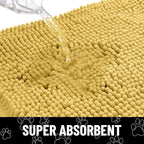 Smiry Dog Door Mat for Muddy Paws, Absorbent Dirt Trapper Non Slip Quick Dry Washable Chenille Mat for Mud Dogs, Entry Rug for Indoor and Outdoor (30x20 Inches, Yellow and White)