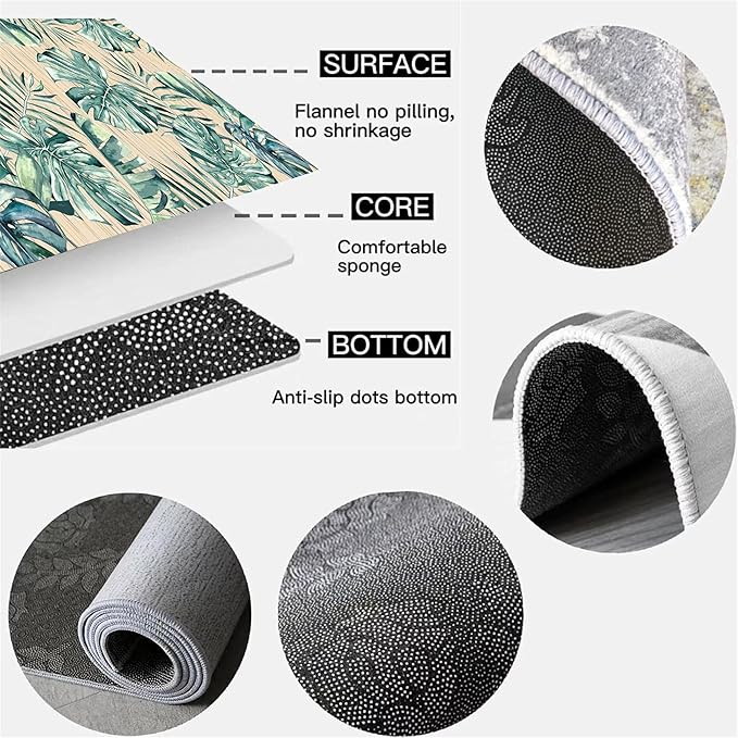 Tropical Palm Leaf Runner Rug 2x7 ft - Green Plant Pattern Non-Slip Rug, Stain Resistant Easy Clean for Hallway, Living Room, Bedroom Floor Mat