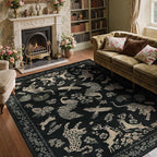 Moynesa Vintage Animal Washable Area Rugs 8x10, Retro Black Gold Area Rug for Living Room Bedroom Dining Room Office Study, Low Pile Soft Non Slip Stain-Resistant Carpets for Home Decor