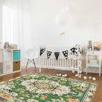 Bohemian Pattern Rectangular Area Rugs for Living Room Bedroom 2.8 x 5 ft Green & Orange Abstract Non-Shedding Soft Low Pile Rug Non Slip Washable Rug for Nursery Entryway Playroom