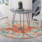 Lahome Bohemian Floral Medallion Round Rug - 4Ft Soft Bedroom Area Rug Oriental Distressed Washable Entryway Foyer Throw Mat Non-Slip Door Carpet for Dining Living Room Bedside Nursery, Orange/Multi
