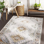 COMSLE Area Rug 3x5 Faux Wool Rugs for Kitchen, Boho Washable Throw Rugs Non-Slip Distressed Carpet Soft Accent Floor Rug for Bedroom, Living Room, Laundry Room (Khaki)