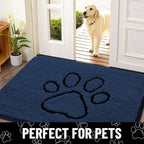 Smiry Dog Door Mat for Muddy Paws, Absorbent Dirt Trapper Non Slip Quick Dry Washable Chenille Mat for Mud Dogs, Entry Rug for Indoor and Outdoor (36x24 Inches, Dark Blue and Black)