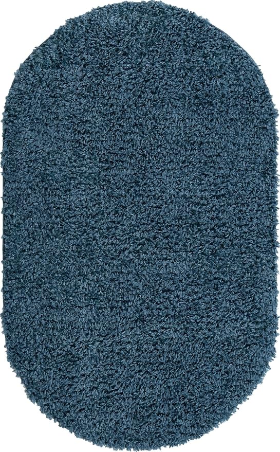 Unique Loom Davos Shag Collection Area Rug - Solid (3' 3" x 5' 3" Oval, Marine Blue)