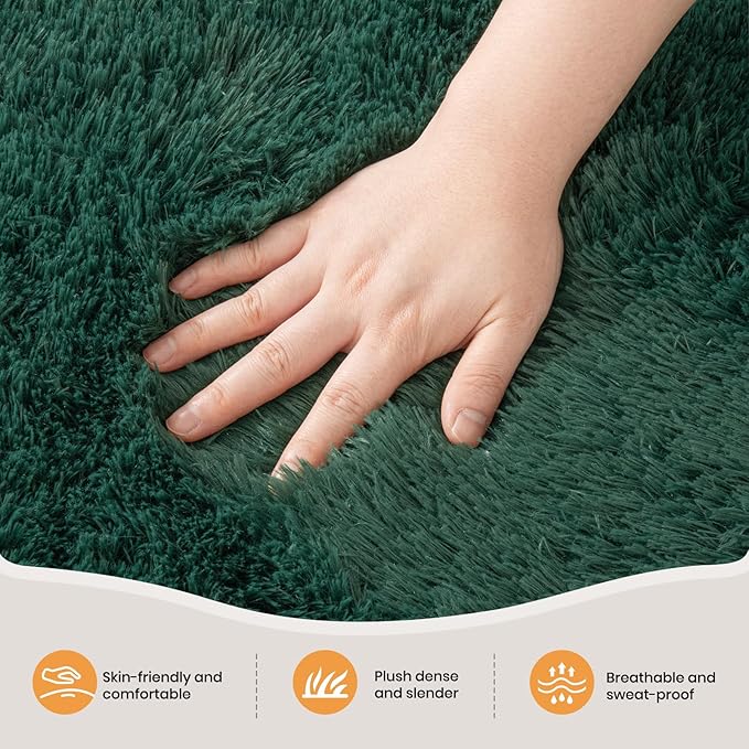Zentavio Runner Rugs for Hallway 2x6 Shag Soft Bedroom Bedside Rugs Non Slip Fluffy Carpet for Kids Girls Boys Home Decor Aesthetic Dorm Nursery Emerald Green