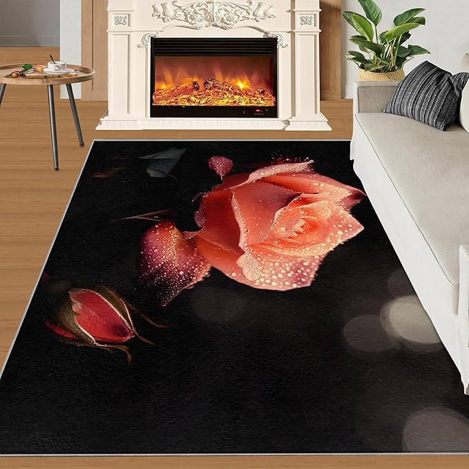 6x8 Florals Classroom Rugs - Natural Flowers Playroom Rug, Realistic Rose Carpet Area Rug for Girls Bedroom Kids Room Basement Office Classroom