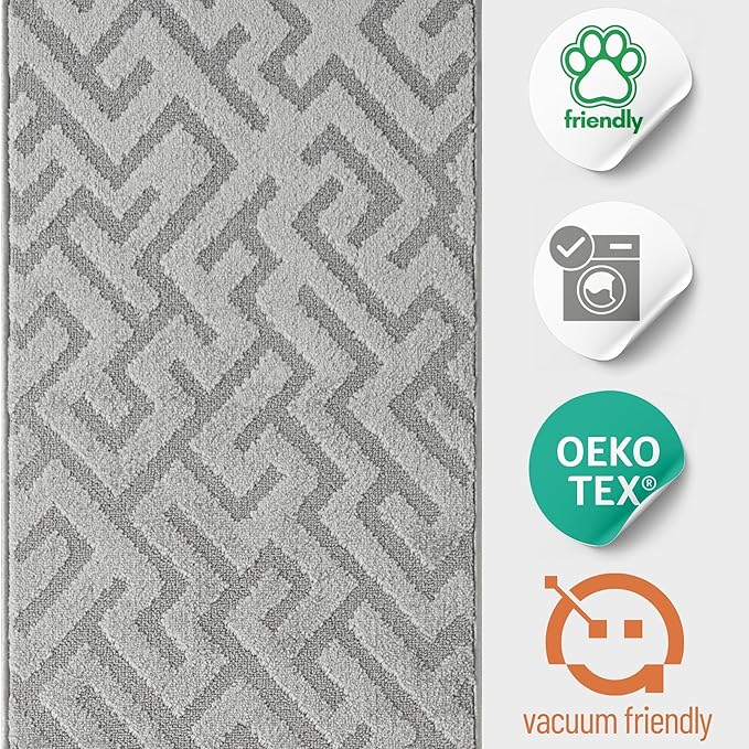 5ft Custom Fit Runner Rug for Narrow Indoor Entry Foyer - Deco Grey | Non-Slip | Washable & Edge Bound
