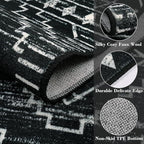 Wonnitar Moroccan Washable Area Rug 5x7, Black Large Rug for Living Room, Non-Slip Boho Bedroom Throw Mat, Low Pile Stain Resistant Geometric Floor Carpet for Dining Table Kitchen Dorm (Black,5'x7')