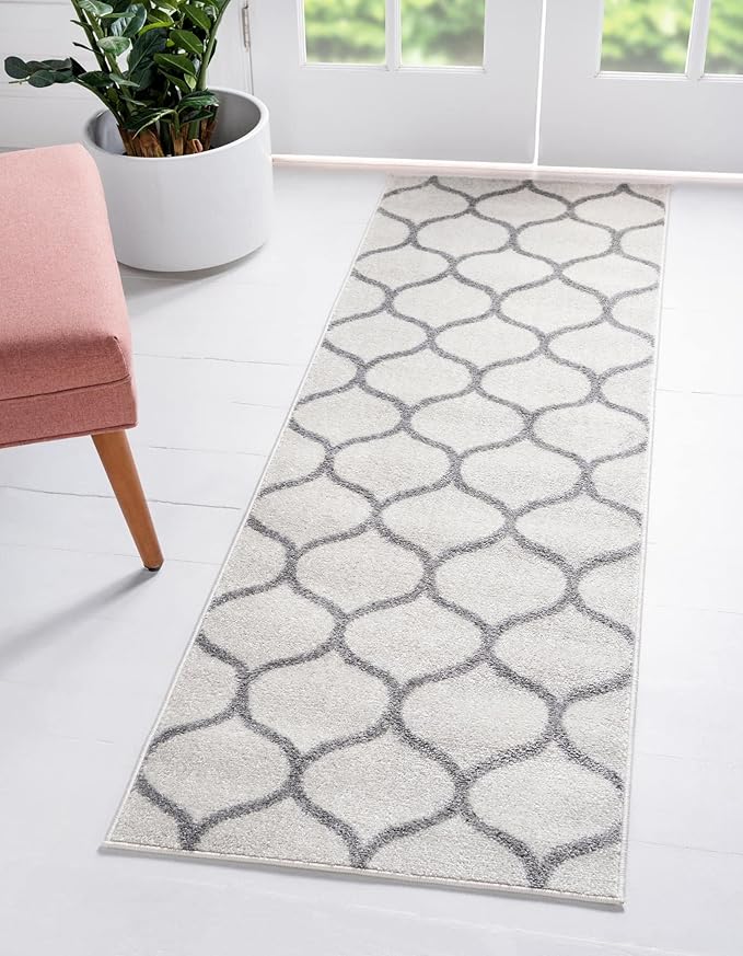 Rugs.com Lattice Frieze Collection Rug – 2' x 10' Runner Ivory Medium Rug Perfect for Living Rooms, Large Dining Rooms, Open Floorplans