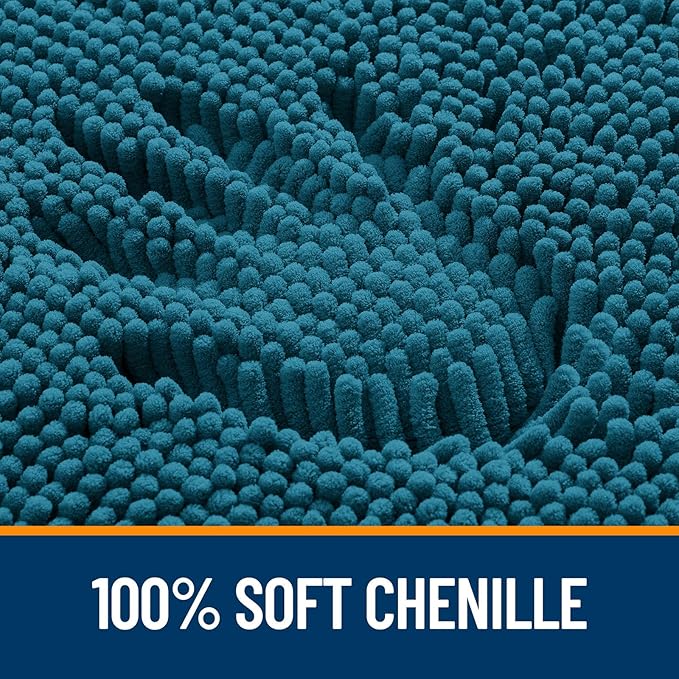 OLANLY Bathroom Rugs 40x32, Extra Soft Absorbent Chenille Bath Rugs, Rubber Backing Quick Dry, Machine Washable Bath Mats for Bathroom Floor, Tub and Shower, Home Decor Accessories, Peacock Blue