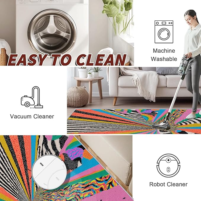 Graffiti Rugs for Entryway - Colorful Abstract Art Area Rugs 3x4, Hippie Aesthetic Funky Non Slip Foldable Indoor Throw Carpet Home Decor #C080