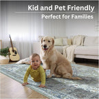 Bloom Rugs Washable Non-Slip 10 ft Runner - Green/Blue Traditional Medallion Runner for Entryway, Hallway, Bathroom, and Kitchen - Exact Size: 2.5' x 10'