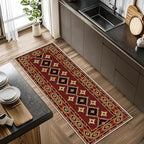 Burgundy Diamond Runner Rug, 2x8ft Hallway Runner Rugs - Corridor & Foyer Area Rugs, Non-Slip Mat Durable Rug, Washable Flannel Material, Southwestern Geometric Home Decor Carpet