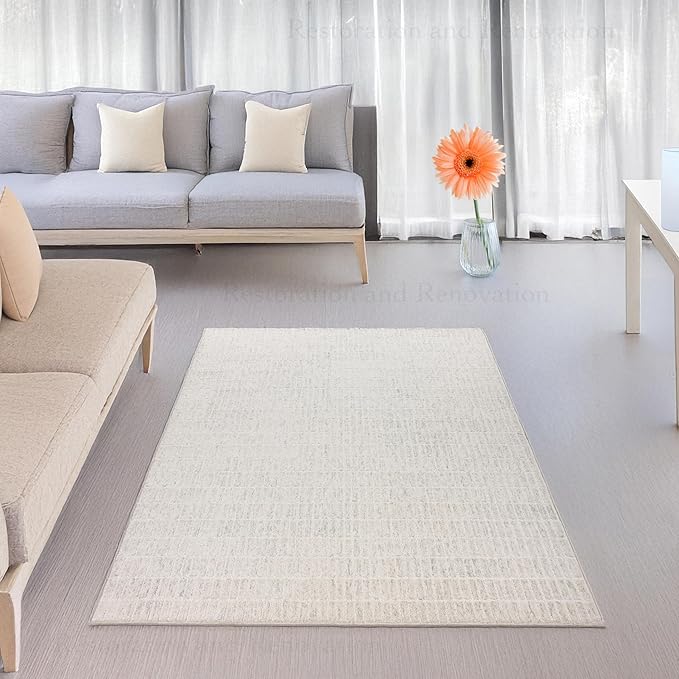 Hand-Tufted 100% Wool Area Rug – Unique Modern Geometric Grid Pattern, Soft Plush Textured Carpet for Living Room, Bedroom, Dining Room & Entryway (Grey, 6' x 8')