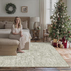 6x9 Washable Rug Vintage Fade Resistant Boho Distressed Non-Slip Indoor Large Carpet Low Pile Lightweight & High-Traffic Safe for Bedroom, Dorm, Playroom - Farmhouse Decor