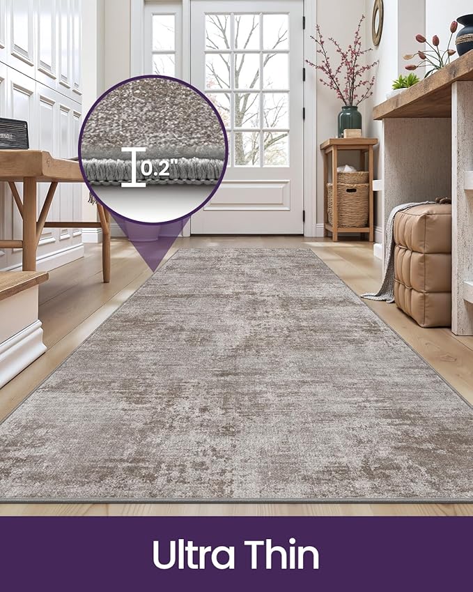 DEXI Hallway Runner Rug 3x10, Modern Abstract Non Slip Thin Soft Runners Carpet, Stain Resistant Washable Indoor Rug for Hallway Entryway Kitchen Laundry Room Living Room, Red Brown