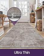 DEXI Hallway Runner Rug 3x8, Modern Abstract Non Slip Thin Soft Runners Carpet, Stain Resistant Washable Indoor Rug for Hallway Entryway Kitchen Laundry Room Living Room, Red Brown