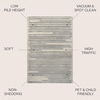 JONATHAN Y Khalil Modern Berber Stripe Cream/Gray Indoor Area Rug, 8x10, Contemporary, Bohemian, Easy-Cleaning for Living Room, Bedroom, Kitchen, Pet Friendly, Non-Shedding (MOH207C-8)