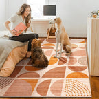 MUJOO Boho Rug Washable,4x6.5 Area Rugs for Bedroom Living Room Bedside Office,Throw Floor Carpet Non Slip Soft Indoor Modern Abstract Bohemian Orange