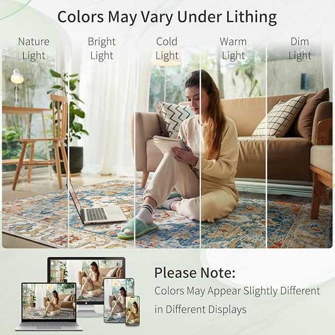 Enkor Runner Rugs for Hallway, 2.6x10.5 Washable Soft Non Slip Floor Rugs for Kitchen, Modern Mat for Living Room Bedroom Entryway Orange & Blue