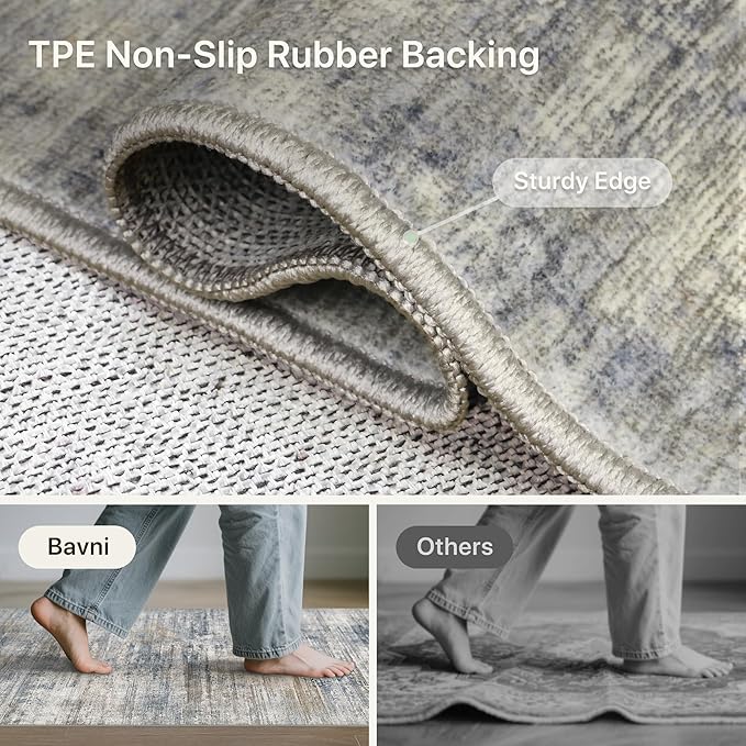 Bavni 8x10 Area Rugs, Abstract Modern Living Room Rugs, Large Machine Washable Rug Non-Slip, Soft Pet Friendly Rugs for Bedroom, Playroom, Dining Room, Blue/Light Grey