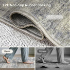 Bavni Washable Rug, Soft Abstract Rugs Non-Slip, Thin Foldable 3x5 Rug, Modern Stain Resistant Area Rug for Living Room, Kitchen, Bedroom, Blue/Light Grey