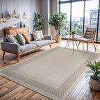 CAMILSON Easy Jute Rug 6x9, Indoor Outdoor Off-White Color Fiber Area Rugs for Entry, Living Room and Farmhouse Rug, Bordered Boho Woven Design, Easy-Cleaning, Washable Outside Carpet (6 x 9)