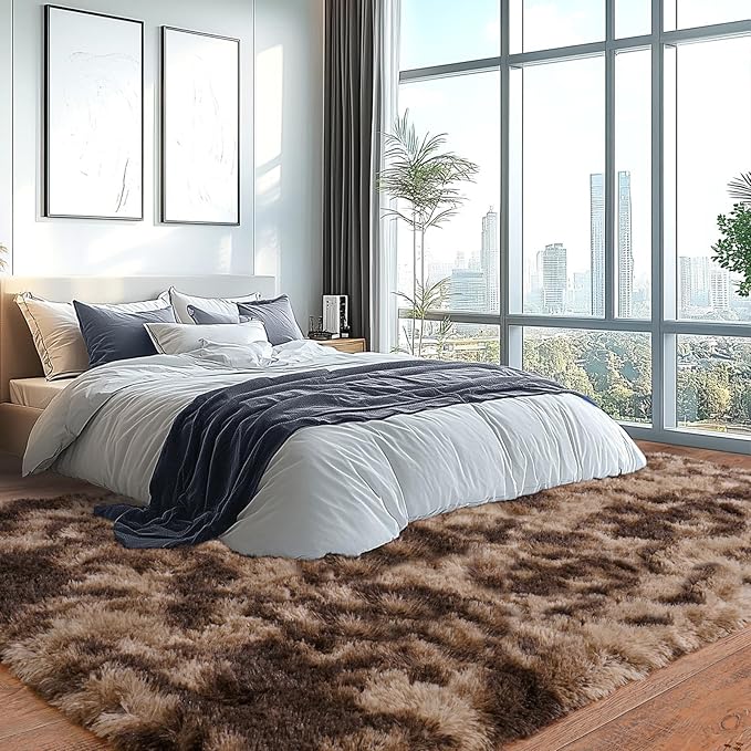 Upgrade Non-Slip Plush Rugs for Living Room, Soft Shaggy Carpets for Living Room, Fuzzy Rugs for Kids' Room, Perfect Decor for Modern Home Tie Dye Coffee 8x10Feet