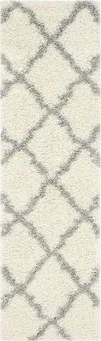 SAFAVIEH Dallas Shag Collection Runner Rug - 2'3" x 8', Ivory & Grey, Trellis Design, Non-Shedding & Easy Care, 1.5-inch Thick Ideal for High Traffic Areas in Living Room, Bedroom (SGD257F)