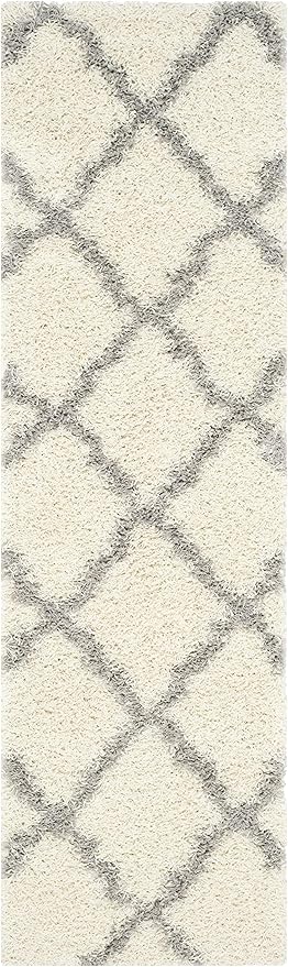 SAFAVIEH Dallas Shag Collection Runner Rug - 2'3" x 14', Ivory & Grey, Trellis Design, Non-Shedding & Easy Care, 1.5-inch Thick Ideal for High Traffic Areas in Living Room, Bedroom (SGD257F)