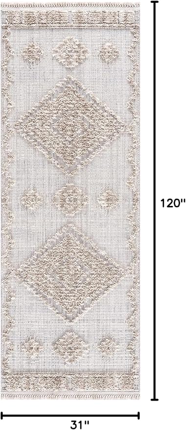 Hauteloom Ampusungan Hallway, Kitchen Runner Rug - Geometric - Charcoal, Cream, Beige - 2'7" x 10'