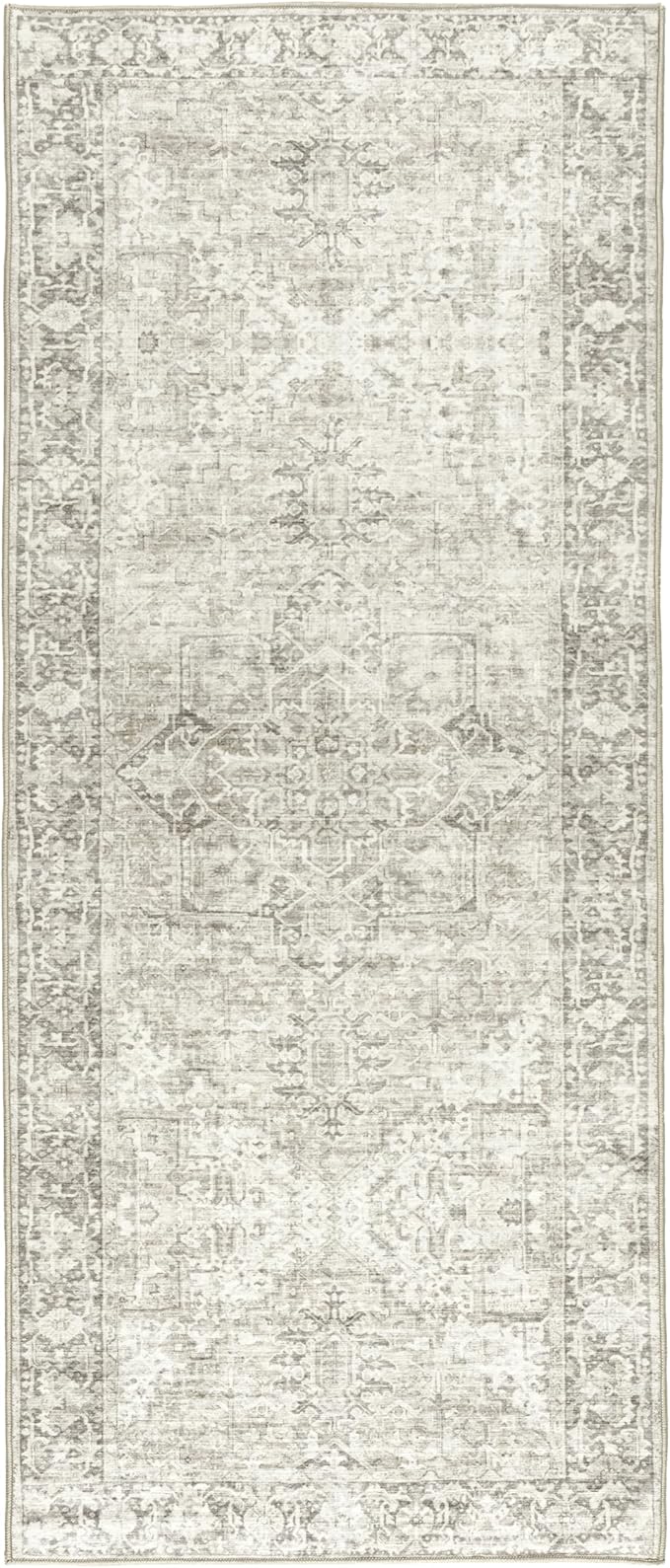 ReaLife Rugs Machine Washable Area Rug Runner - Living Room Bedroom Bathroom Kitchen Entryway Office - Padded Low Pile Stain Resistant Premium - Boho Farmhouse Vintage - Lyle - Beige Ivory 2'6" x 10'