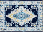 Bohemian Pattern Rectangular Area Rugs for Living Room Bedroom 4 x 6 ft Blue & Yellow Abstract Non-Shedding Soft Low Pile Rug Non Slip Washable Rug for Nursery Entryway Playroom