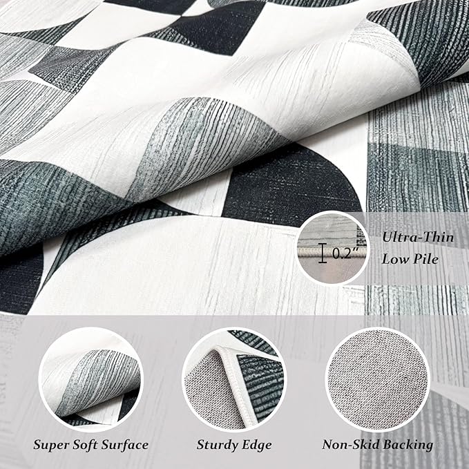 Modern Abstract Rug 5x7 Machine Washable, Boho Area Rugs for Living Room Bedroom Low-Pile, Large Throw Floor Carpet Non Slip Ultra-Thin Soft Indoor Gray