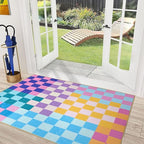 Multicolored Checkered Rug 2x3 Small Modern Aesthetics Washable Non-Slip Checkerboard Rug Indoor Entrance Carpet for Entrance Bedroom Kitchen Bathroom