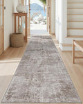 DEXI Hallway Runner Rug 3x10, Modern Abstract Non Slip Thin Soft Runners Carpet, Stain Resistant Washable Indoor Rug for Hallway Entryway Kitchen Laundry Room Living Room, Red Brown