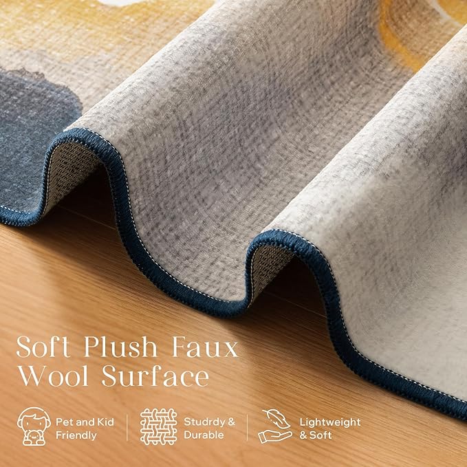Phantoscope Washable Runner Rug 2'x6' Non-Slip, Modern Boho Hallway Rugs for Entryway, Stair, Bedroom, Dining Room, Cloudscape Golden Horizon Pattern, Low-Pile Foldable Floor Carpet, Deep Grey/Gold
