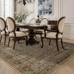 5x7 Washable Area Rug for Living Room Dining Room, Distressed Non Slip Vintage Floral Rugs for Bedroom, Traditional Indoor Floor Carpet for Dining Kitchen Farmhouse Brown with Green