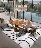 YIHOUSE Modern Area Rugs for Living Room, 9x12 Washable Black and White Rug, Thin Abstract Geometric Striped Rug, Area Rug for Bedroom,Kitchen,Dining Room,Office