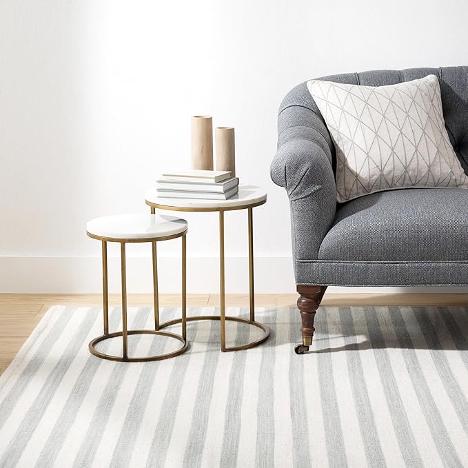 Home Conservatory Ladder Stripe Grey/Ivory Handwoven Wool 2.5 X 8 Feet, Grey/Ivory Stripe Pattern