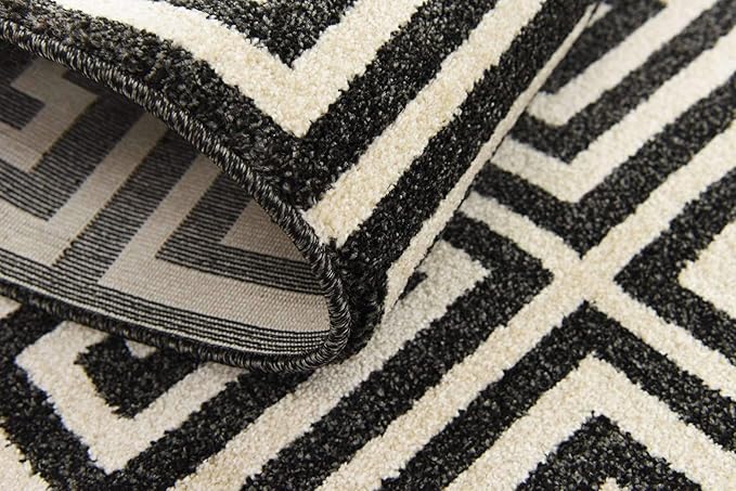 Unique Loom Athens Collection Classic Geometric Modern Border Design Area Rug (2' 0 x 6' 0 Runner, Black/ Beige)