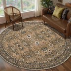 Tangsoo Vintage Round Rug 6ft,Washable Circle Rug, Non Slip Boho Round Area Rug,Low Pile Circular Rugs,Large Round Rugs Carpet for Livingroom,Bedroom,Nursery,Dorm,Office,Brown