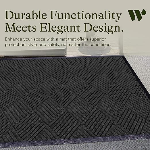 M+A Matting WaterHog Diamond | Commercial-Grade Entrance Mat with Rubber Border – Indoor/Outdoor, Quick Drying, Stain Resistant Door Mat (Charcoal, 4' x 6')