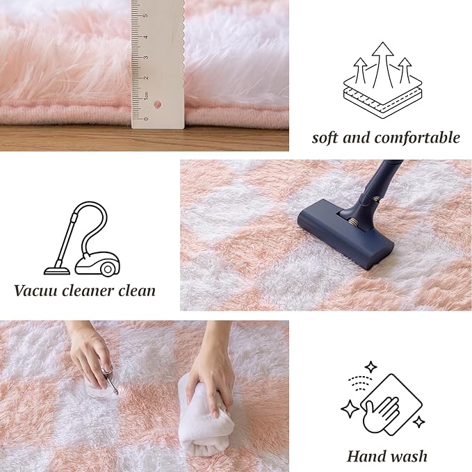8x10 Area Rugs for Living Room Bedroom, Soft Fluffy Shaggy Bedside Rug, Indoor Floor Carpet for Kids Playroom, Dorms, Nursery Rooms, Home Decor (Pink & White 8'x10')