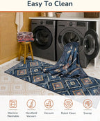 Area Rug 2x3 Rug Machine Washable Non-Slip Low Pile Print Pattern Western Rug for Living Room Bedroom Entryway Tribal Series -Darkblue