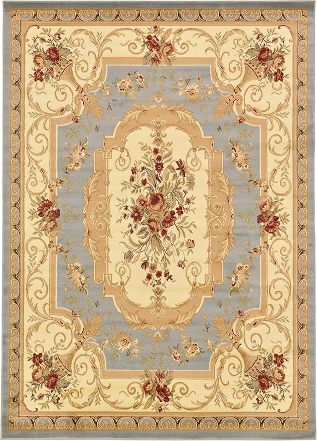 Rugs.com Chateau Collection Rug – 8' x 11' Light Blue Medium Rug Perfect for Living Rooms, Large Dining Rooms, Open Floorplans